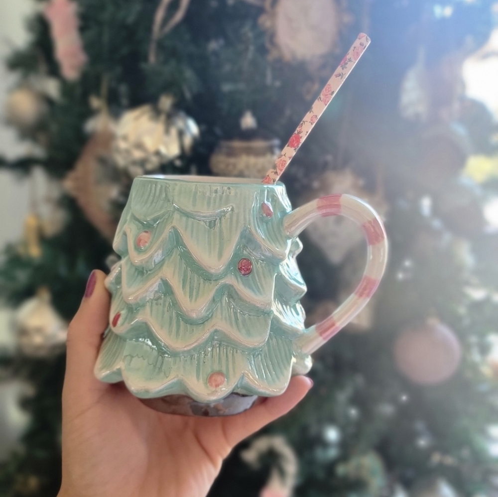 LAST ONE π NWT - Iridescent Mint Green Christmas Tree Coffee Mug π - Picture 2 of 5